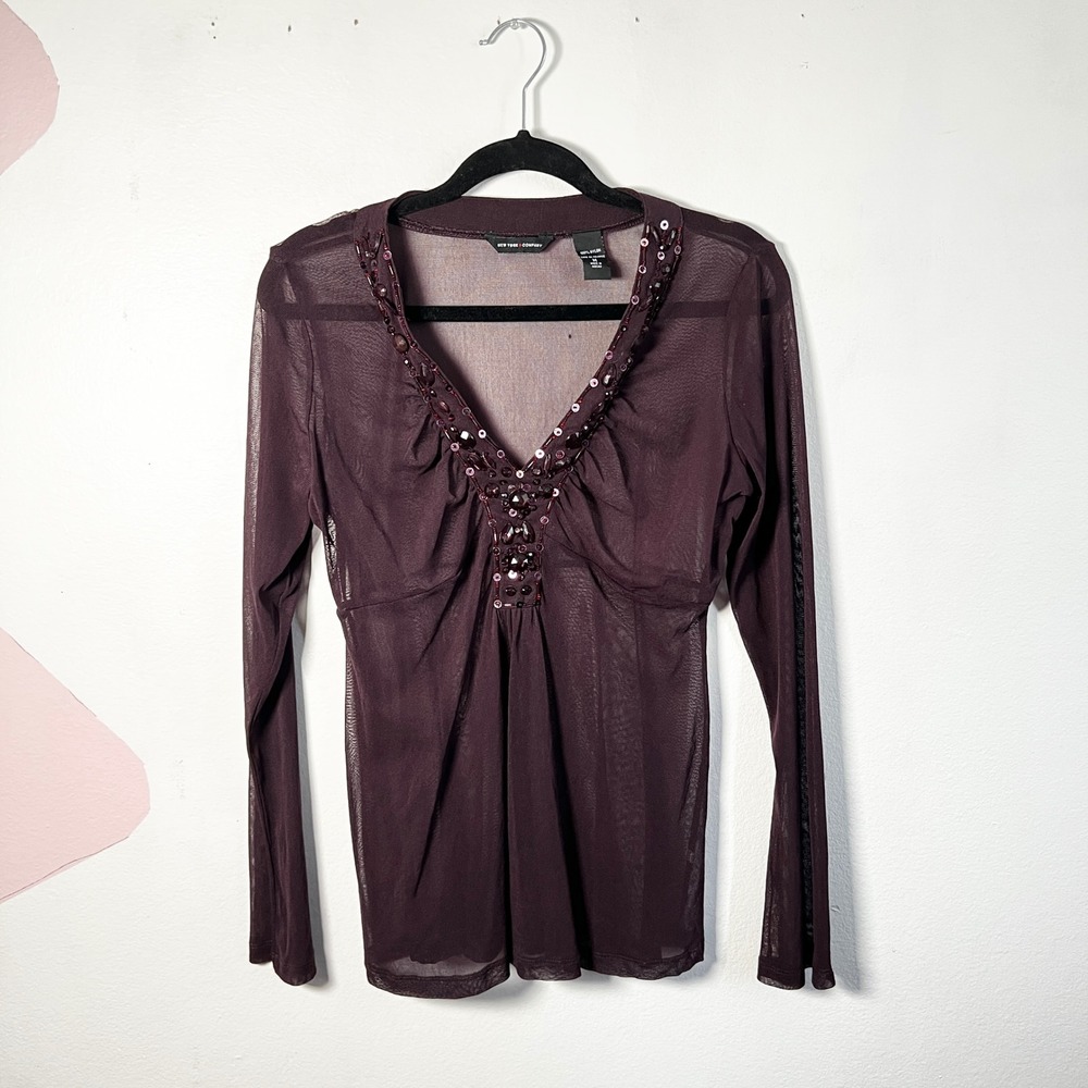 Vtg Y2k 2000s Babydoll Top Sz Medium Purple‎ Beaded Sheer Fairycore